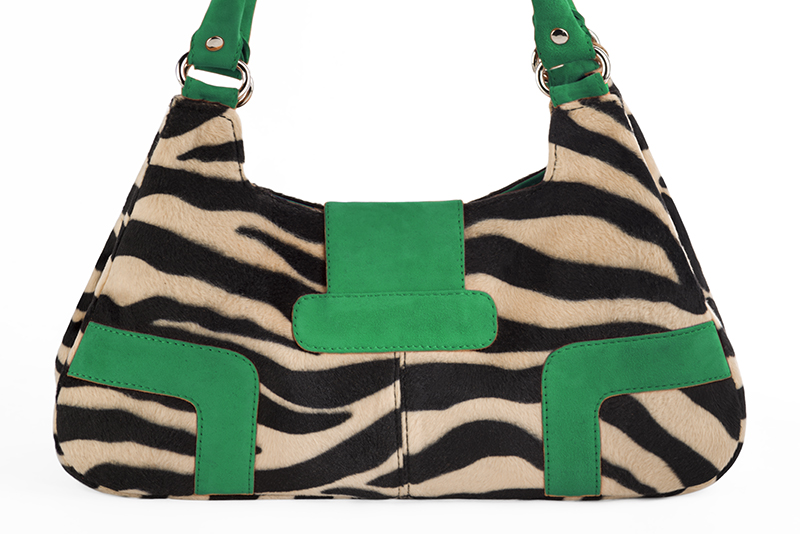 Dress handbag in animal print and emerald green - Rear view